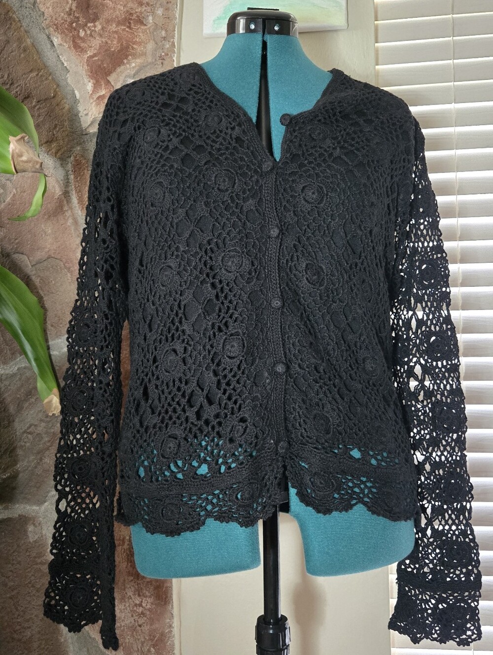 Vtg 90s Whimsigoth Fishnet Crochet Cardigan - Fairygrunge - Ramie Cotton Blend